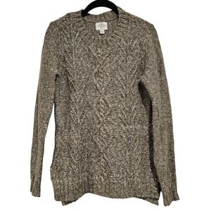 St Johns Bay Women's Cable Knit Sweater Small Brown Marled Crew Neck Long Sleeve